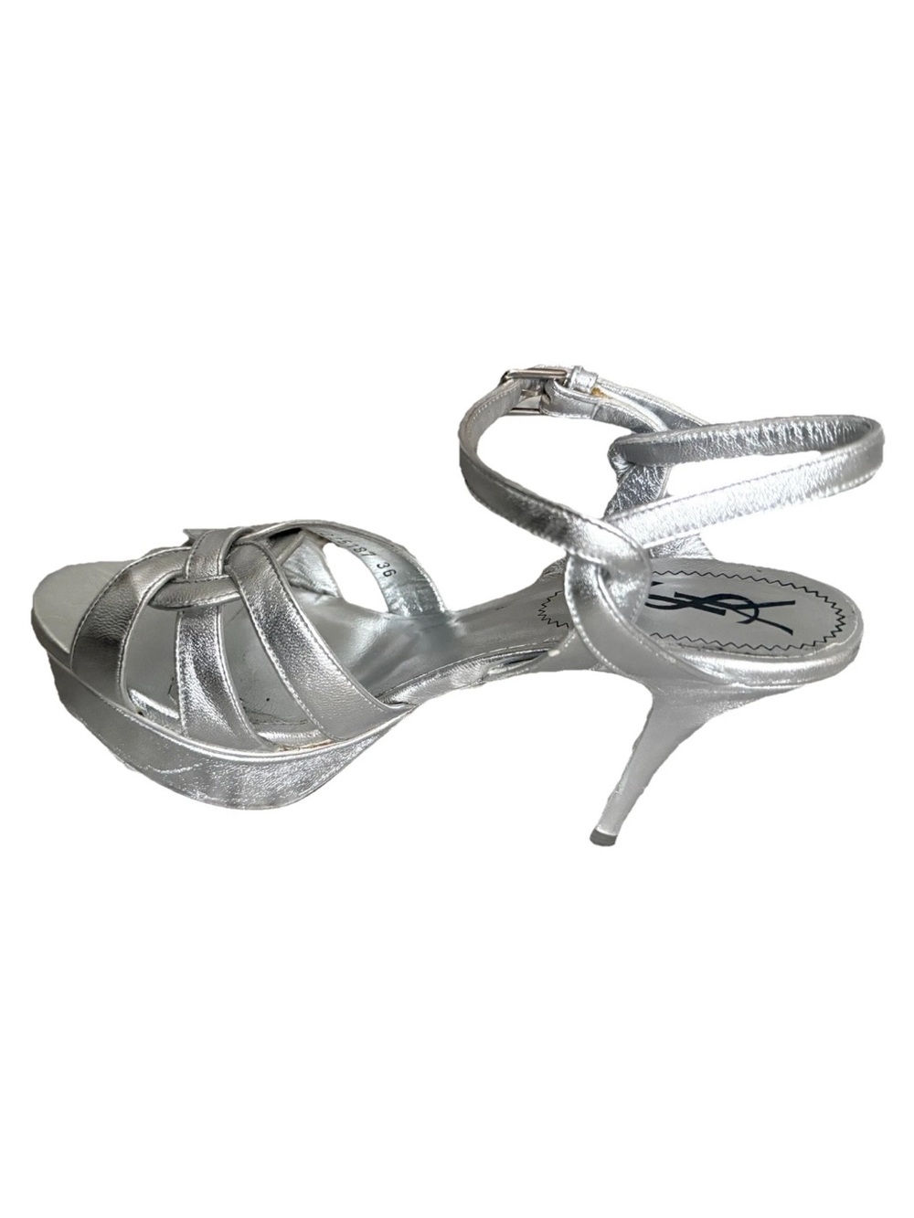 Yves Saint Laurent Metallic Silver Tribute Platform Stiletto Sandals Size 36/6 - Picture 4 of 12